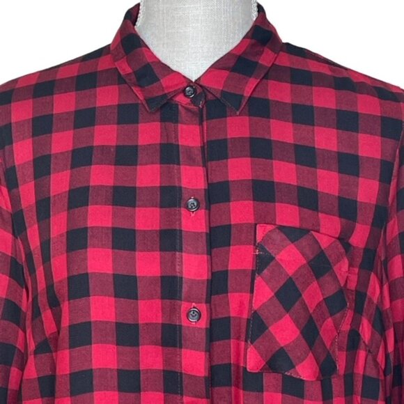 J. JILL Red Black Buffalo Plaid Long Sleeve Shirt - Size Small - Picture 4 of 8